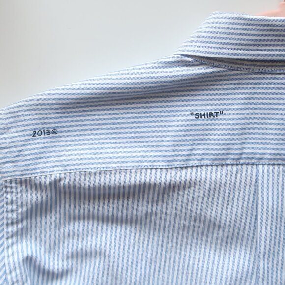 Off-White Virgil Abloh Blue Striped Long Sleeve Button-Up Shirt Graphic Back S - Picture 7 of 16
